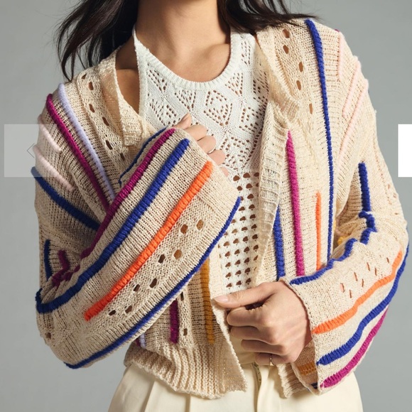 Pilcro Sweaters - Pilcro Anthropologie Cropped Striped Cardigan Sweater Open Knit